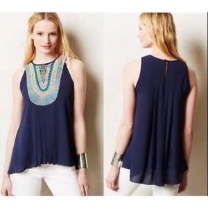 Ranna Gill Atoll Embroidered Pleated Tank Top sz S